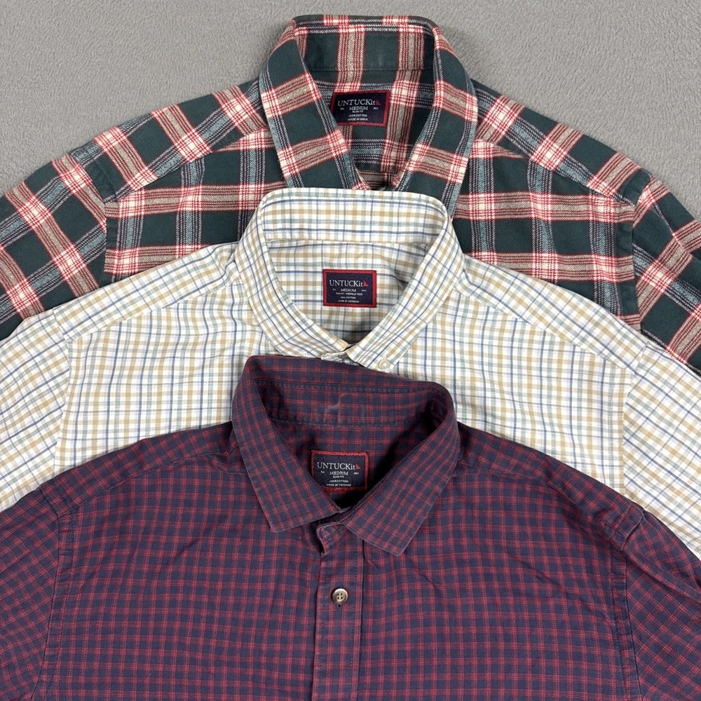 Untuckit Shirt Lot Bundle Mens Medium Slim Fit Check Plaid Cotton Flannel Dress